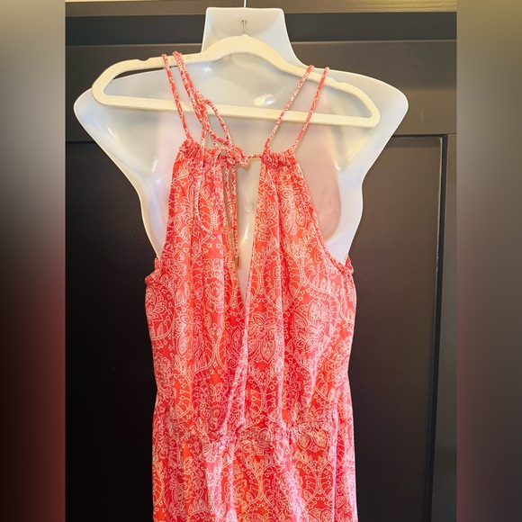 Elan Rochelle Elegant High Slit Coral Paisley Maxi Dress - Picture 4 of 7